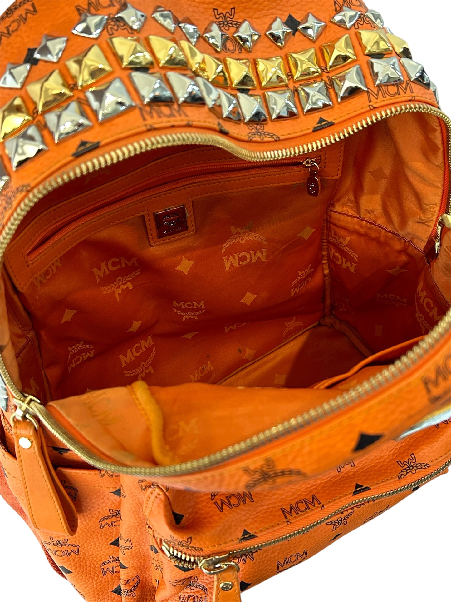 MCM Orange Logo Backpack