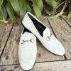 Gucci White Leather Horsebit Loafers